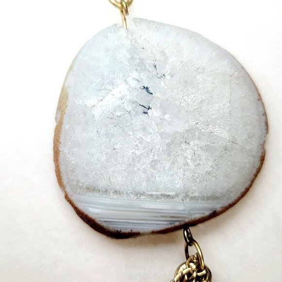 Large Multi-Gemstone Necklace Multi-Strand Gold Tone Statement Chains & Beads - Picture 7 of 9